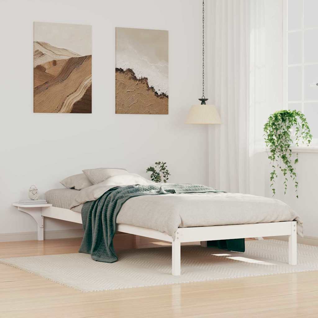 Bed Frame with Side Tables White 100 x 210 cm Solid Pine Wood