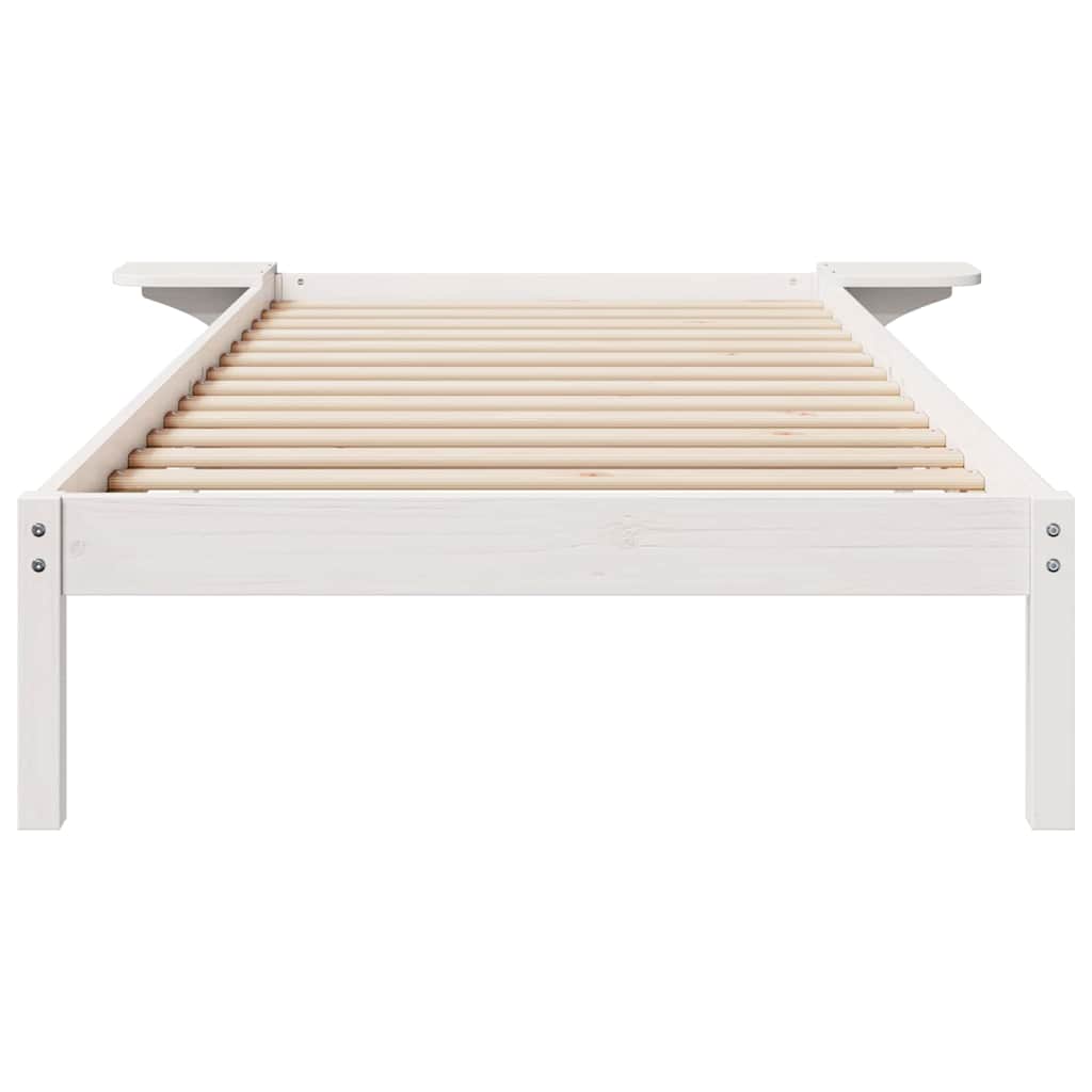 Bed Frame with Side Tables White 100 x 210 cm Solid Pine Wood