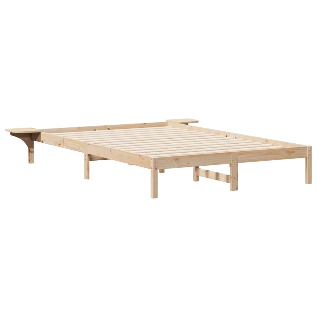 Bed Frame with Side Tables Natural 140 x 210 cm Solid Pine Wood