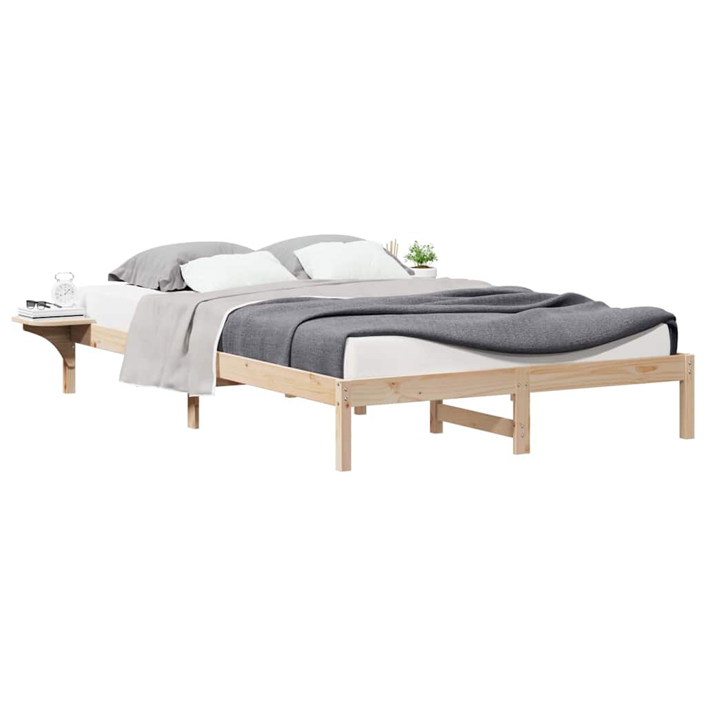 Bed Frame with Side Tables Natural 140 x 210 cm Solid Pine Wood