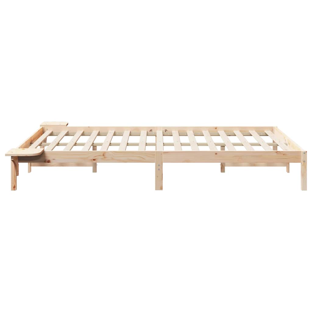 Bed Frame with Side Tables Natural 140 x 210 cm Solid Pine Wood