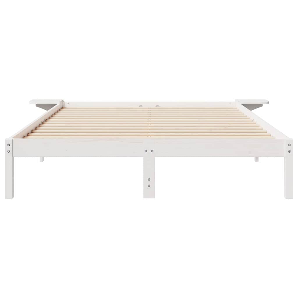 Bed Frame with Side Tables White 140 x 210 cm Solid Pine Wood