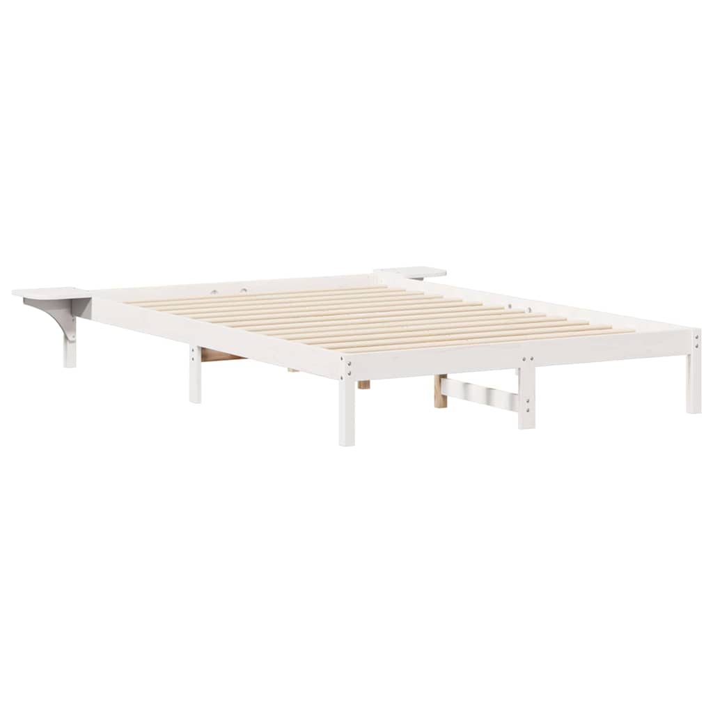 Bed Frame with Side Tables White 160 x 210 cm Solid Pine Wood