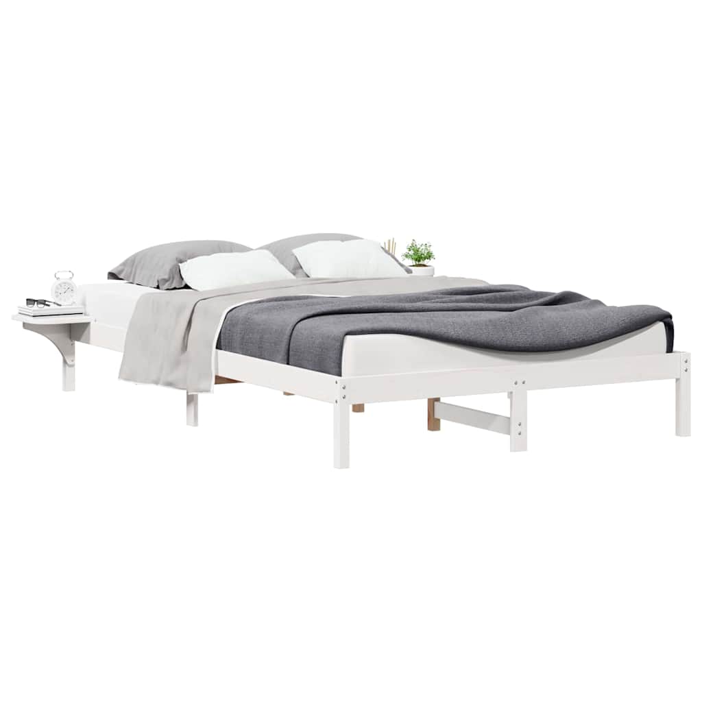 Bed Frame with Side Tables White 160 x 210 cm Solid Pine Wood