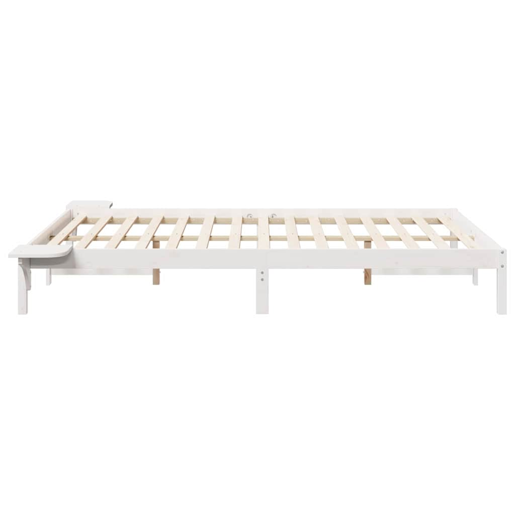 Bed Frame with Side Tables White 160 x 210 cm Solid Pine Wood