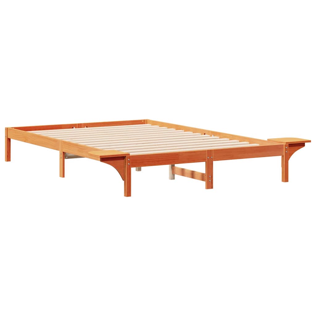 Bed Frame with Side Tables Wax Brown 160 x 210 cm