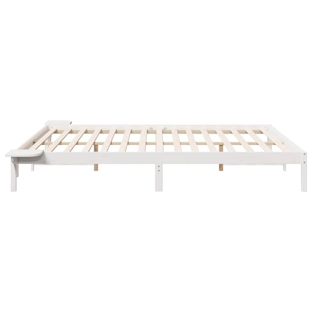 Bed Frame with Side Tables White 180 x 210 cm Solid Pine Wood