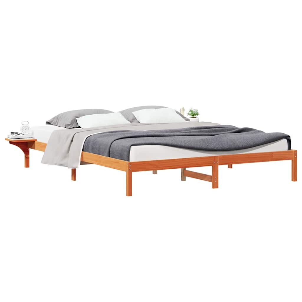 Bed Frame with Side Tables Wax Brown 180 x 210 cm