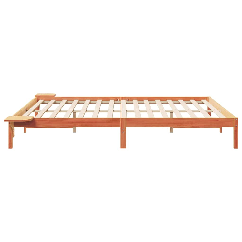Bed Frame with Side Tables Wax Brown 180 x 210 cm