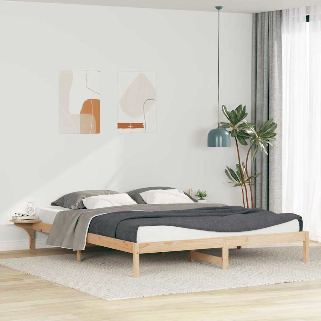 Bed Frame with Side Tables Natural 200 x 210 cm Solid Pine Wood