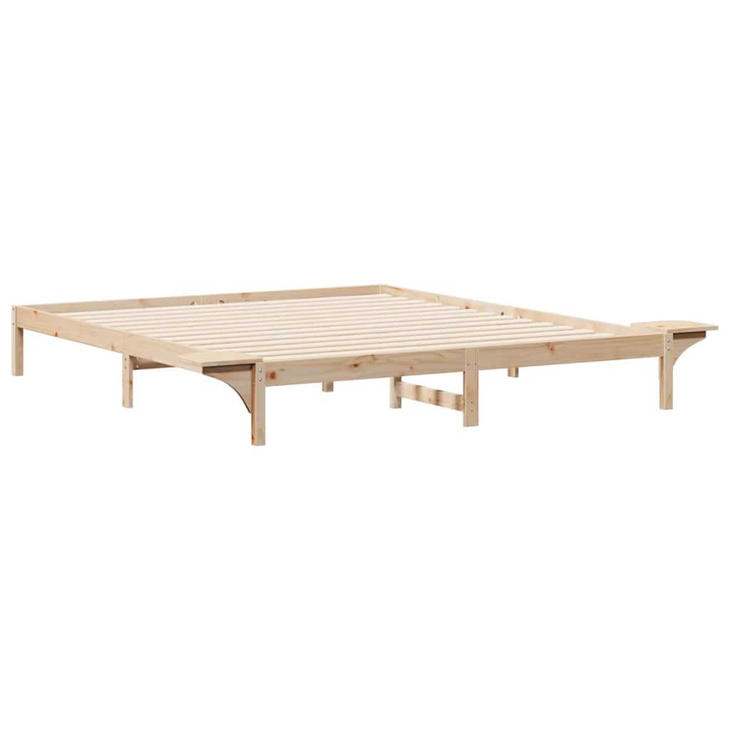 Bed Frame with Side Tables Natural 200 x 210 cm Solid Pine Wood