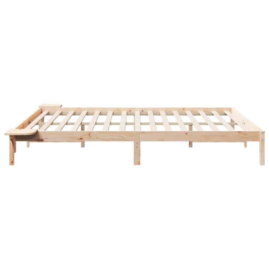 Bed Frame with Side Tables Natural 200 x 210 cm Solid Pine Wood
