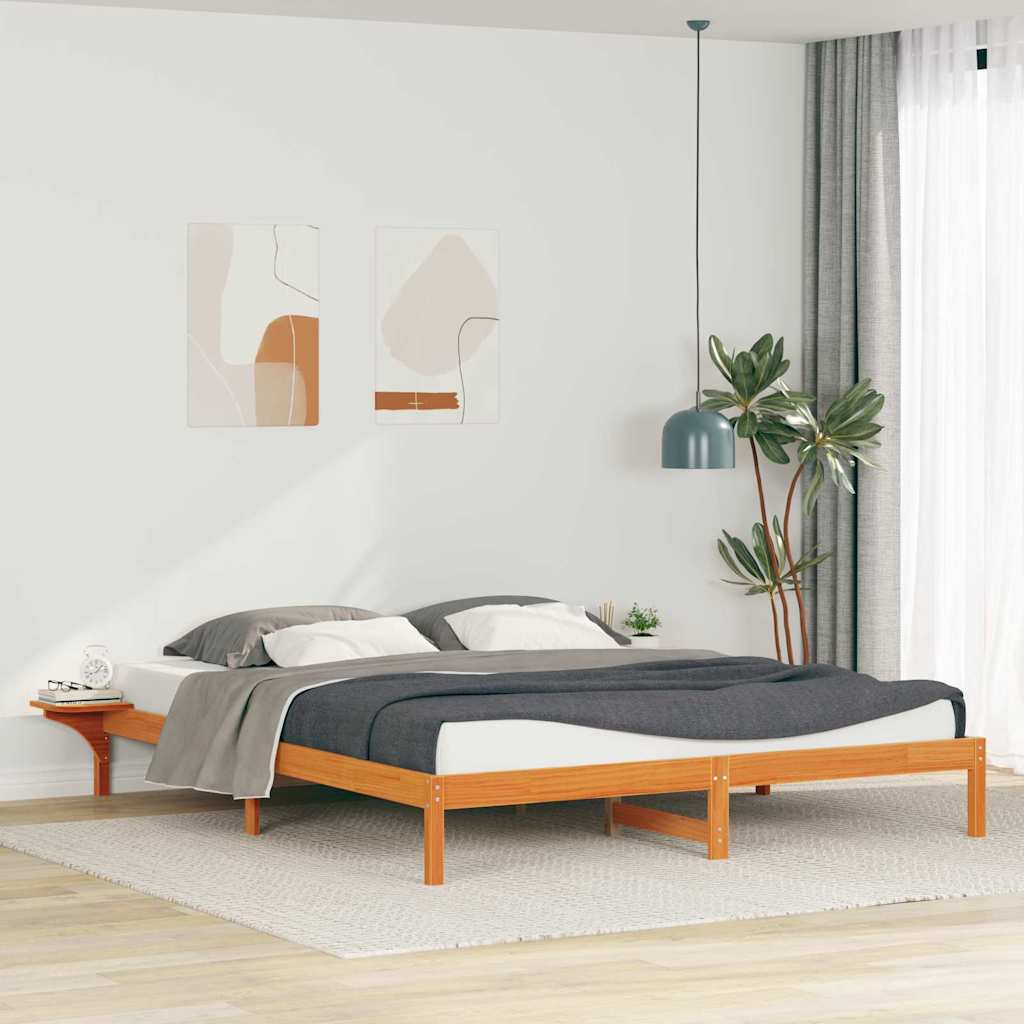 Bed Frame with Side Tables Wax Brown 200 x 210 cm