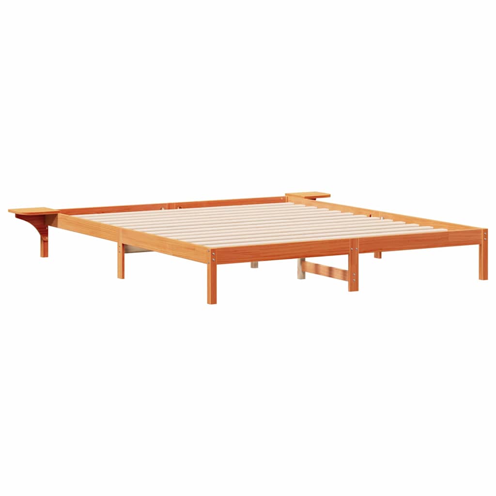 Bed Frame with Side Tables Wax Brown 200 x 210 cm