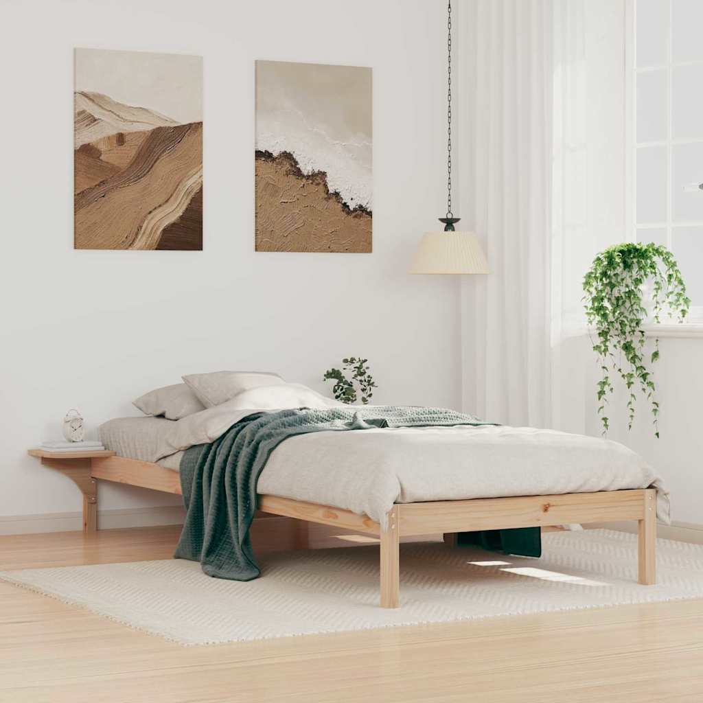 Bed Frame with Side Tables Natural 80 x 220 cm Solid Pine Wood
