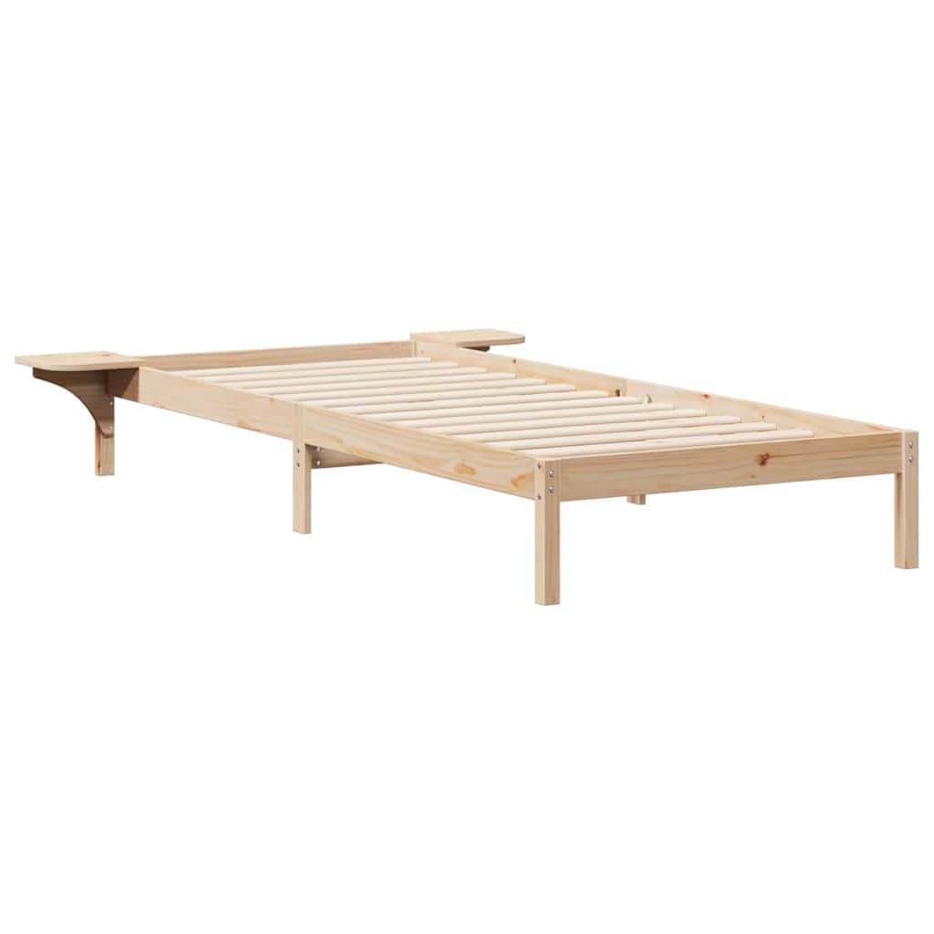 Bed Frame with Side Tables Natural 80 x 220 cm Solid Pine Wood