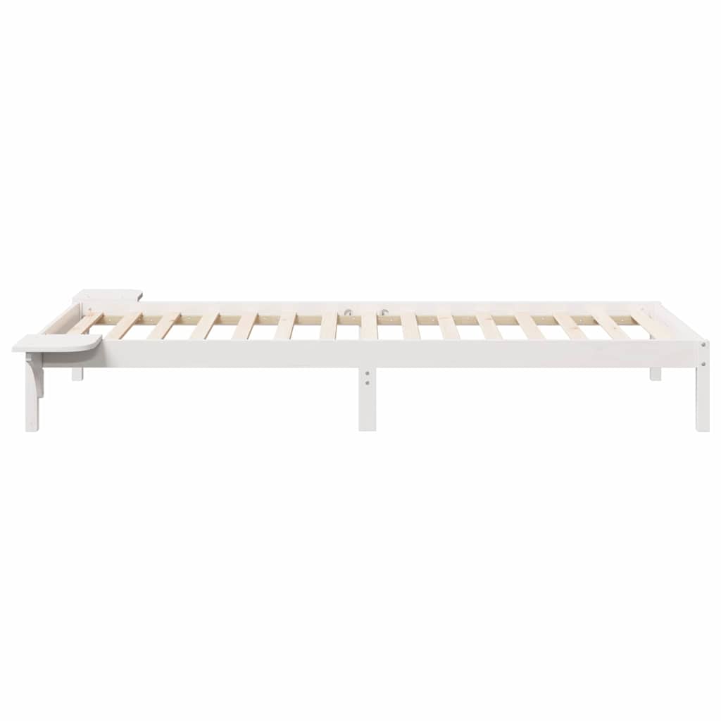 Bed Frame with Side Tables White 80 x 220 cm Solid Pine Wood