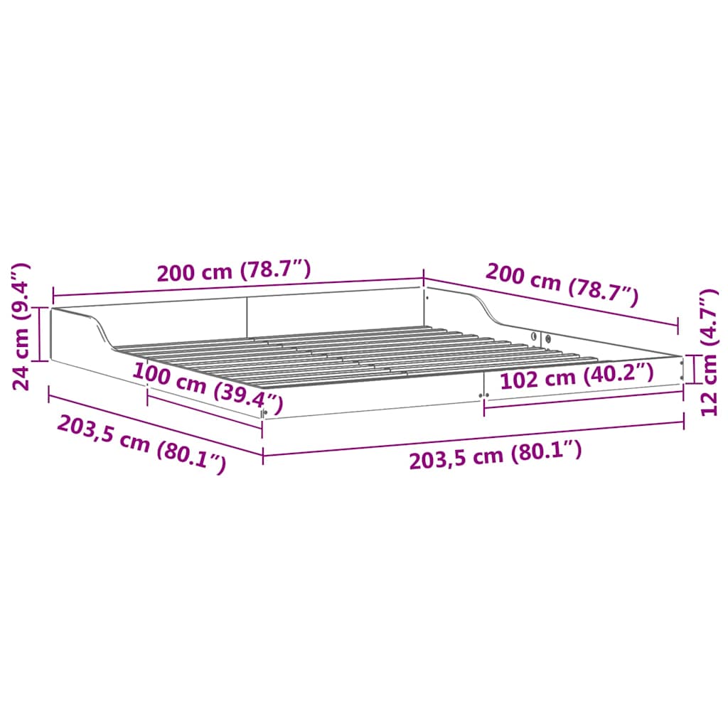 Bed Frame Wax brown 200 x 200 cm Solid pine wood