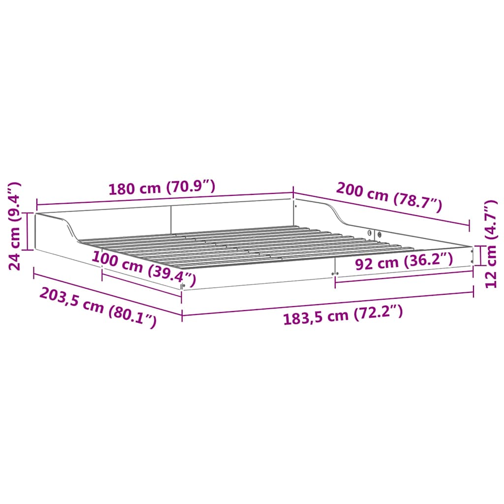 Bed Frame Brown 180 x 200 cm Solid pine wood