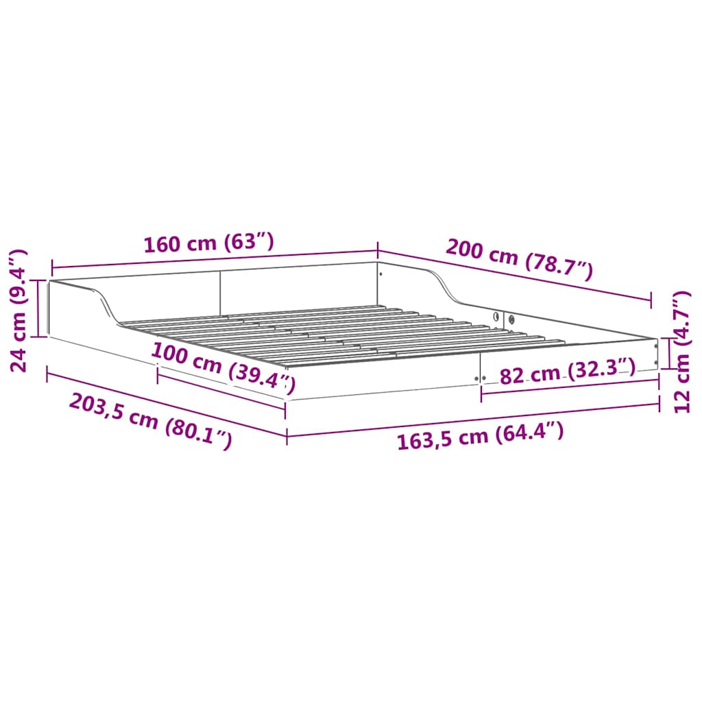 Bed Frame Wax brown 160 x 200 cm Solid pine wood