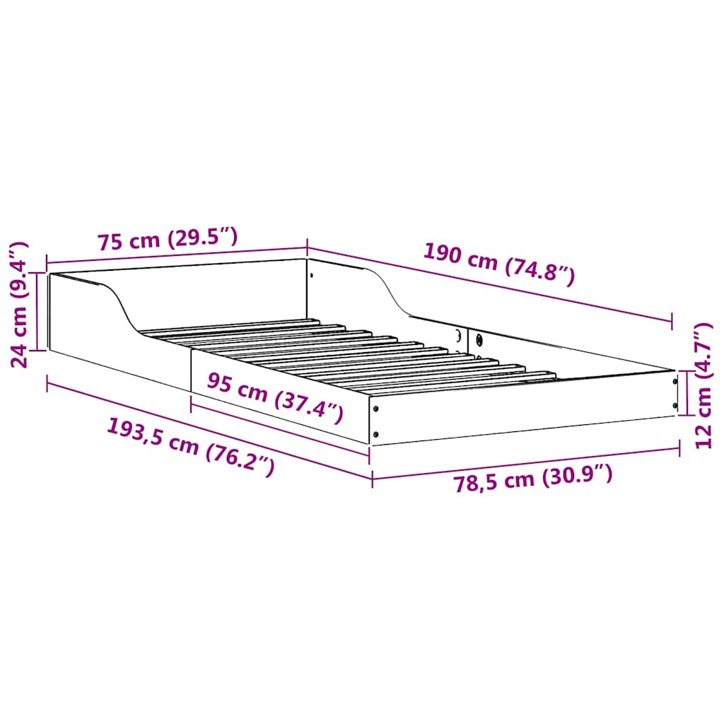 Bed Frame Brown 75 x 190 cm Solid pine wood