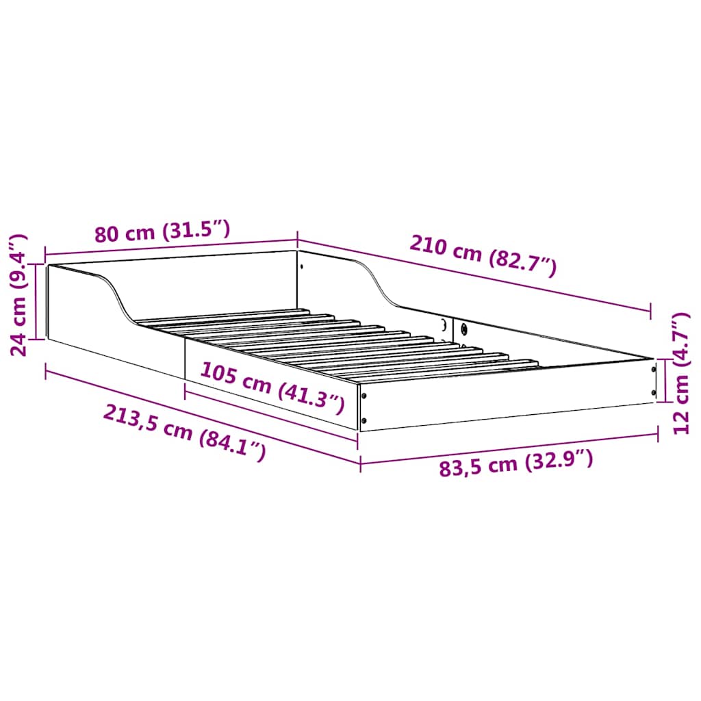 Bed Frame Brown 80 x 210 cm Solid pine wood