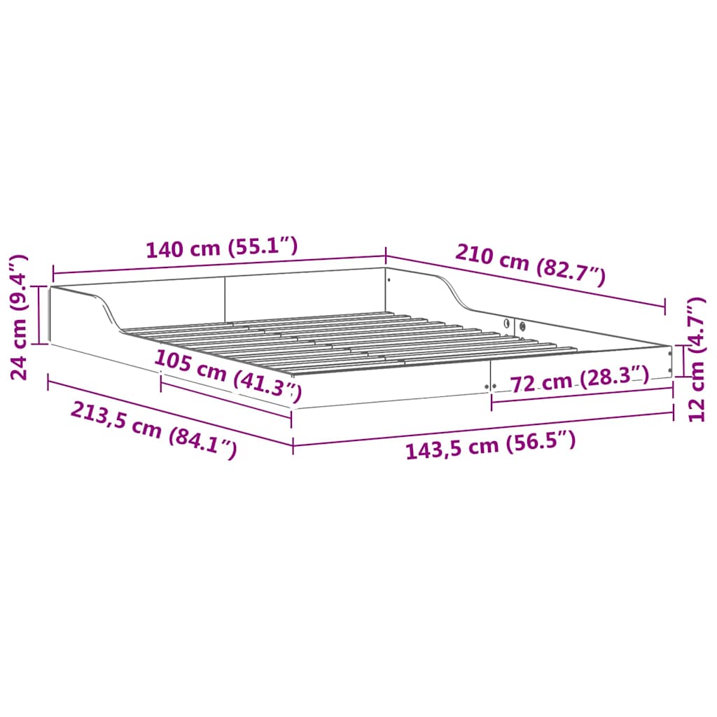 Bed Frame Wax brown 140 x 210 cm Solid pine wood