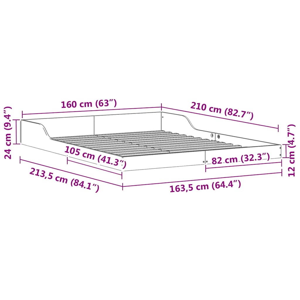 Bed Frame White 160 x 210 cm Solid pine wood
