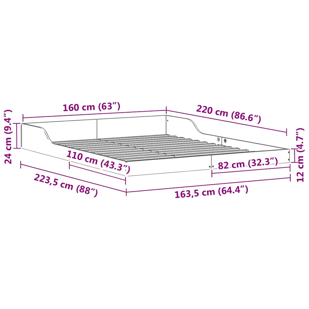 Bed Frame White 160 x 220 cm Solid pine wood