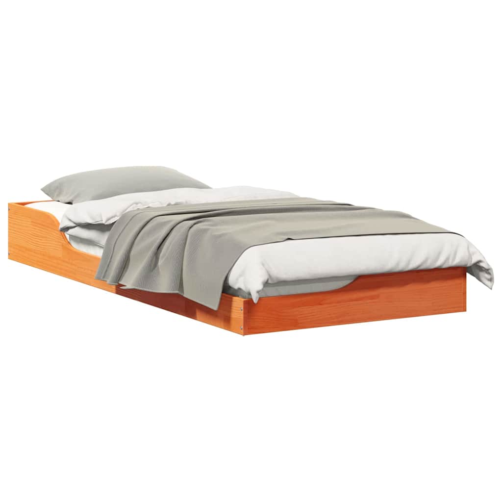 Floor Bed Frame Wax brown 100 x 200 cm Solid pine wood