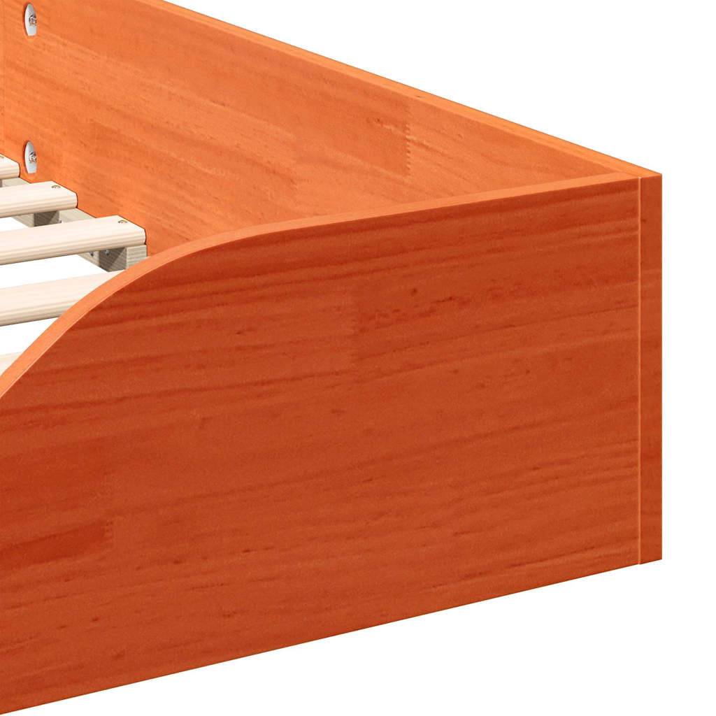 Floor Bed Frame Wax brown 90 x 200 cm Solid pine wood