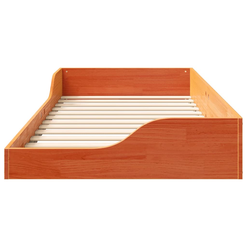 Floor Bed Frame Wax brown 90 x 200 cm Solid pine wood