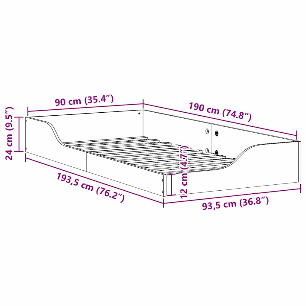 Floor Bed Frame Wax brown 90 x 190 cm Solid pine wood