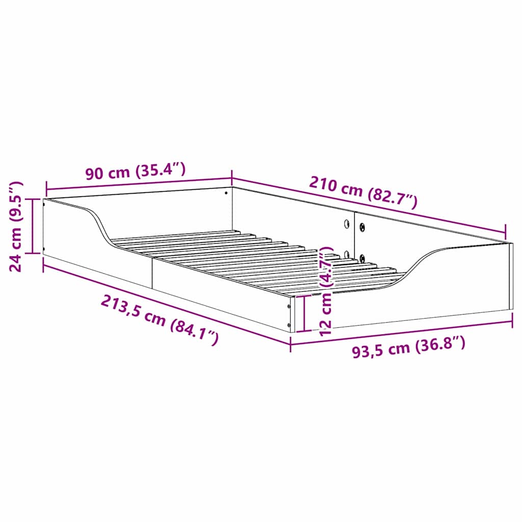 Floor Bed Frame Brown 90 x 210 cm Solid pine wood