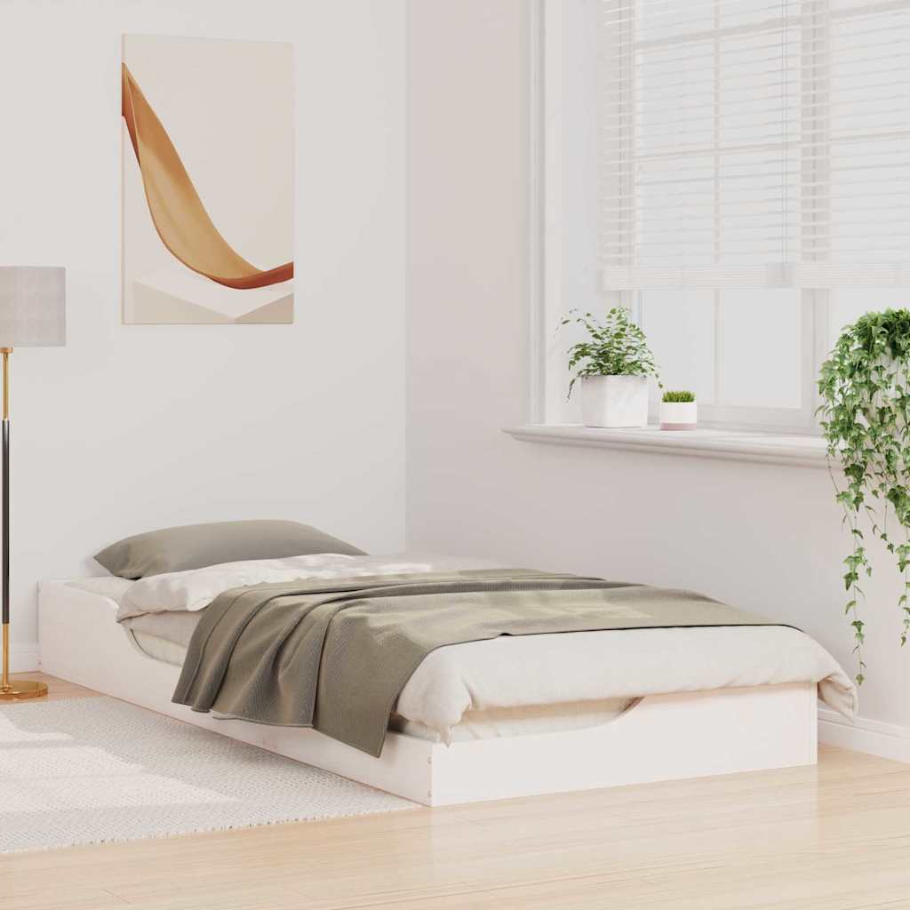Floor Bed Frame White 90 x 210 cm Solid pine wood