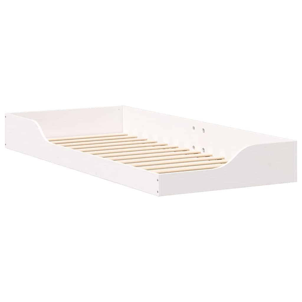 Floor Bed Frame White 90 x 210 cm Solid pine wood