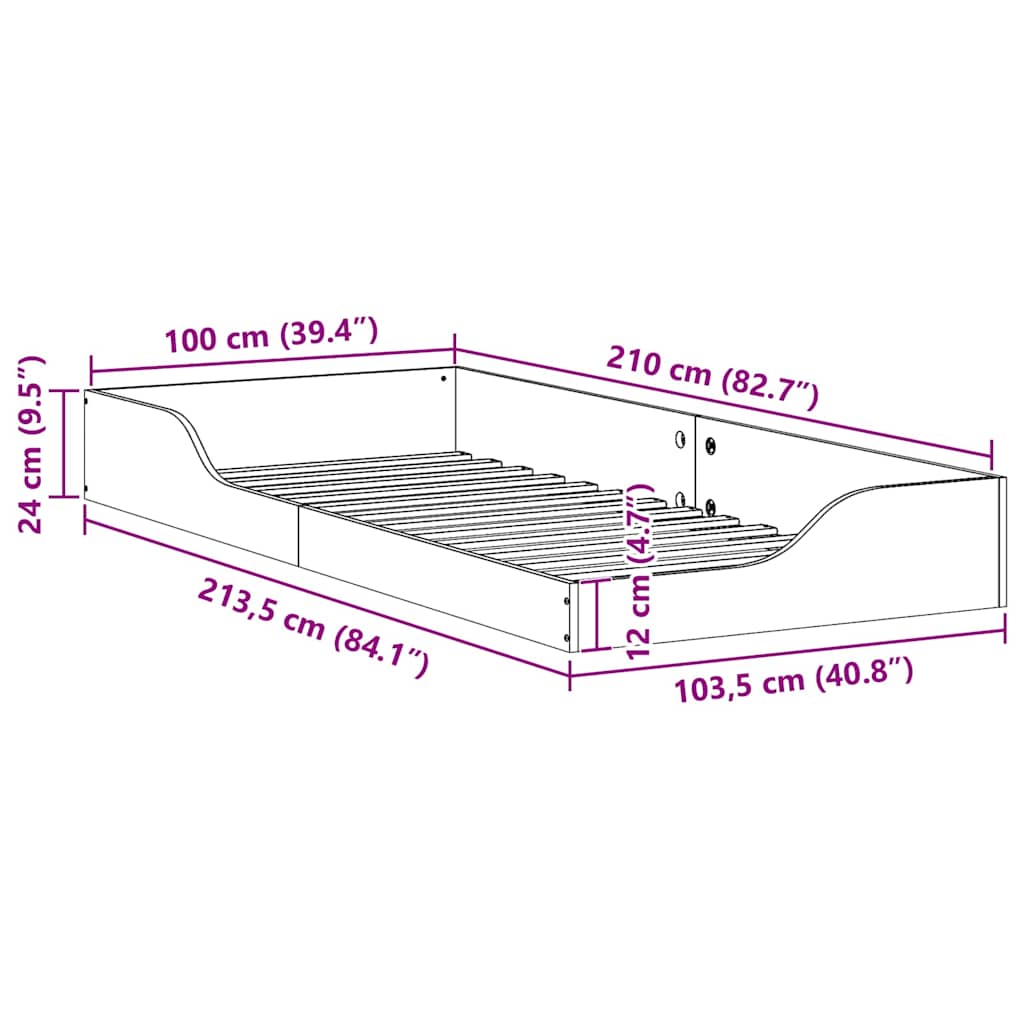 Floor Bed Frame White 100 x 210 cm Solid pine wood
