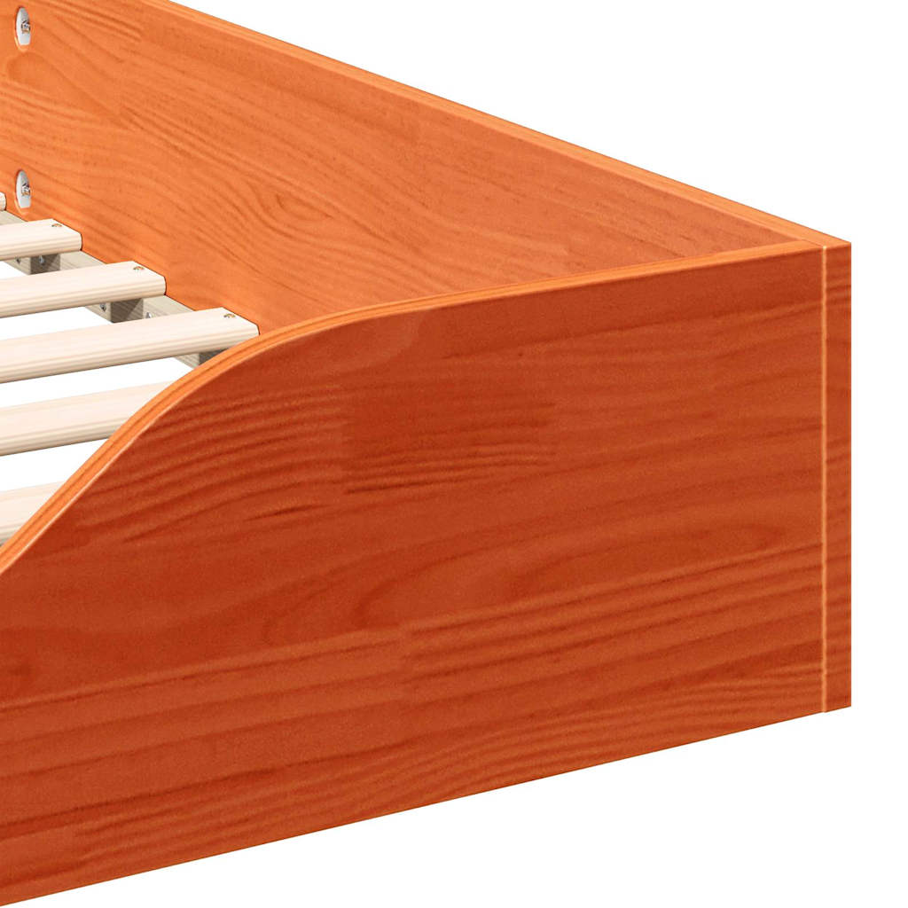 Floor Bed Frame Wax brown 100 x 220 cm Solid pine wood