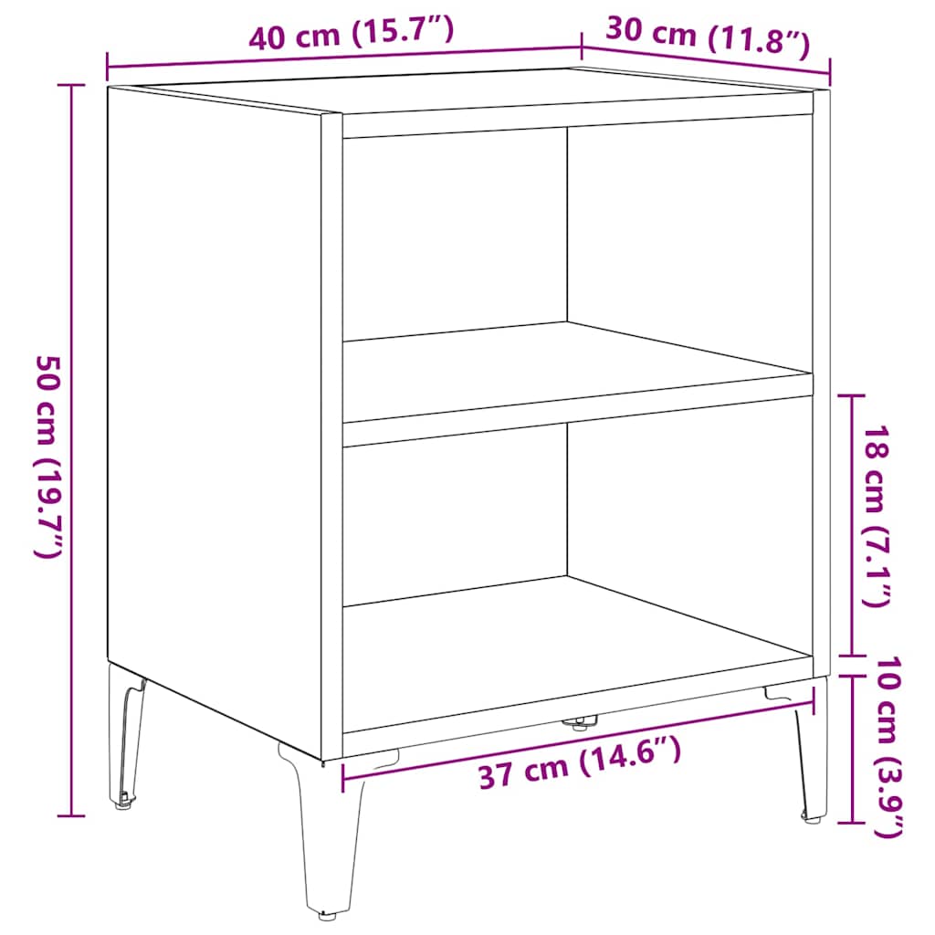 Bedside Cabinet Black oak 40 x 30 x 50 cm Engineered wood