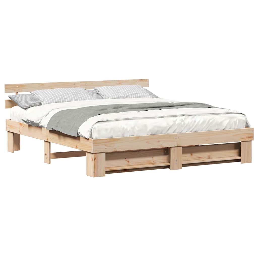 Bed Frame with Headboard Brown 200 x 200 cm Solid pine wood
