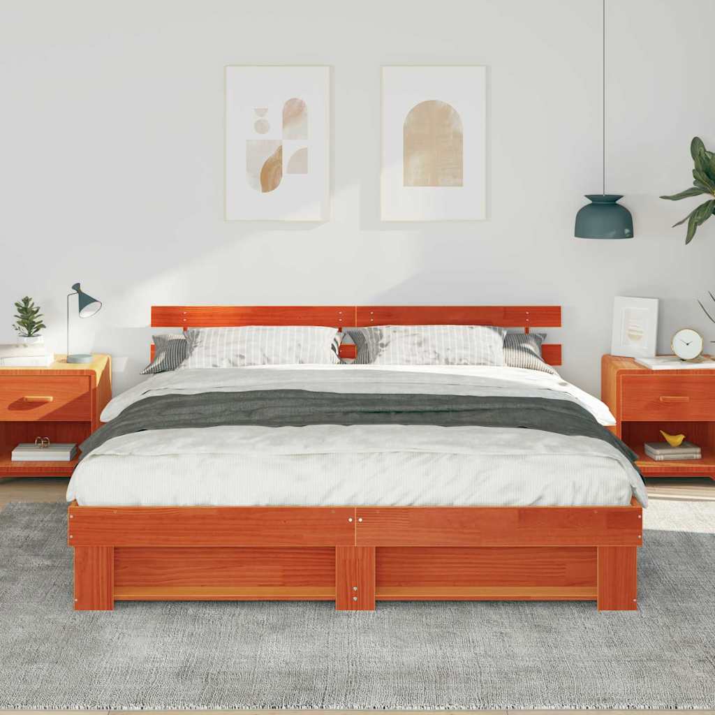 Bed Frame with Headboard Brown 180 x 200 cm Solid pine wood