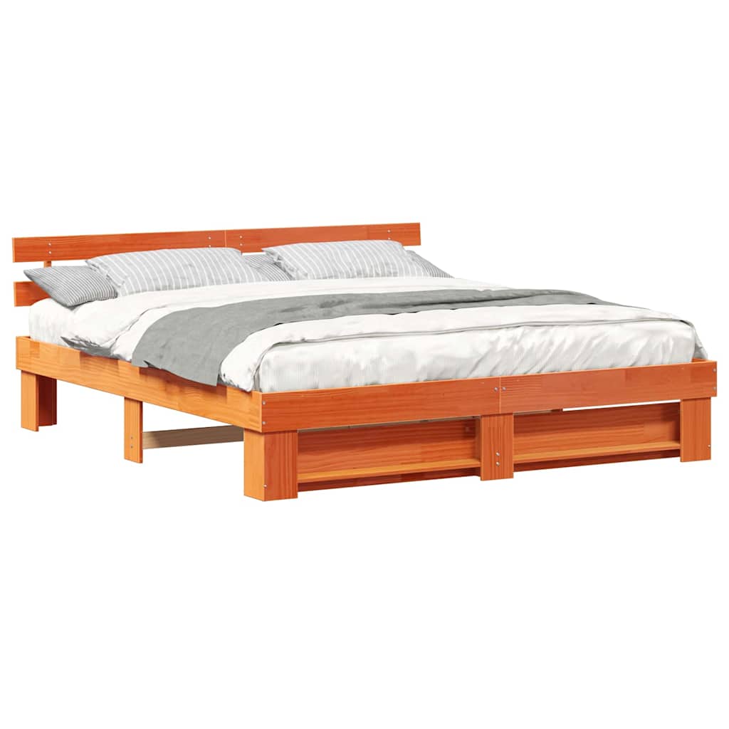 Bed Frame with Headboard Brown 180 x 200 cm Solid pine wood