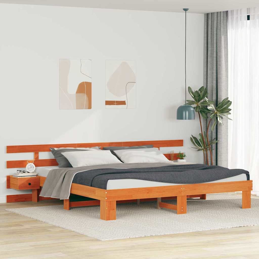 Bed Frame with Drawer Brown 200 x 200 cm Solid pine wood