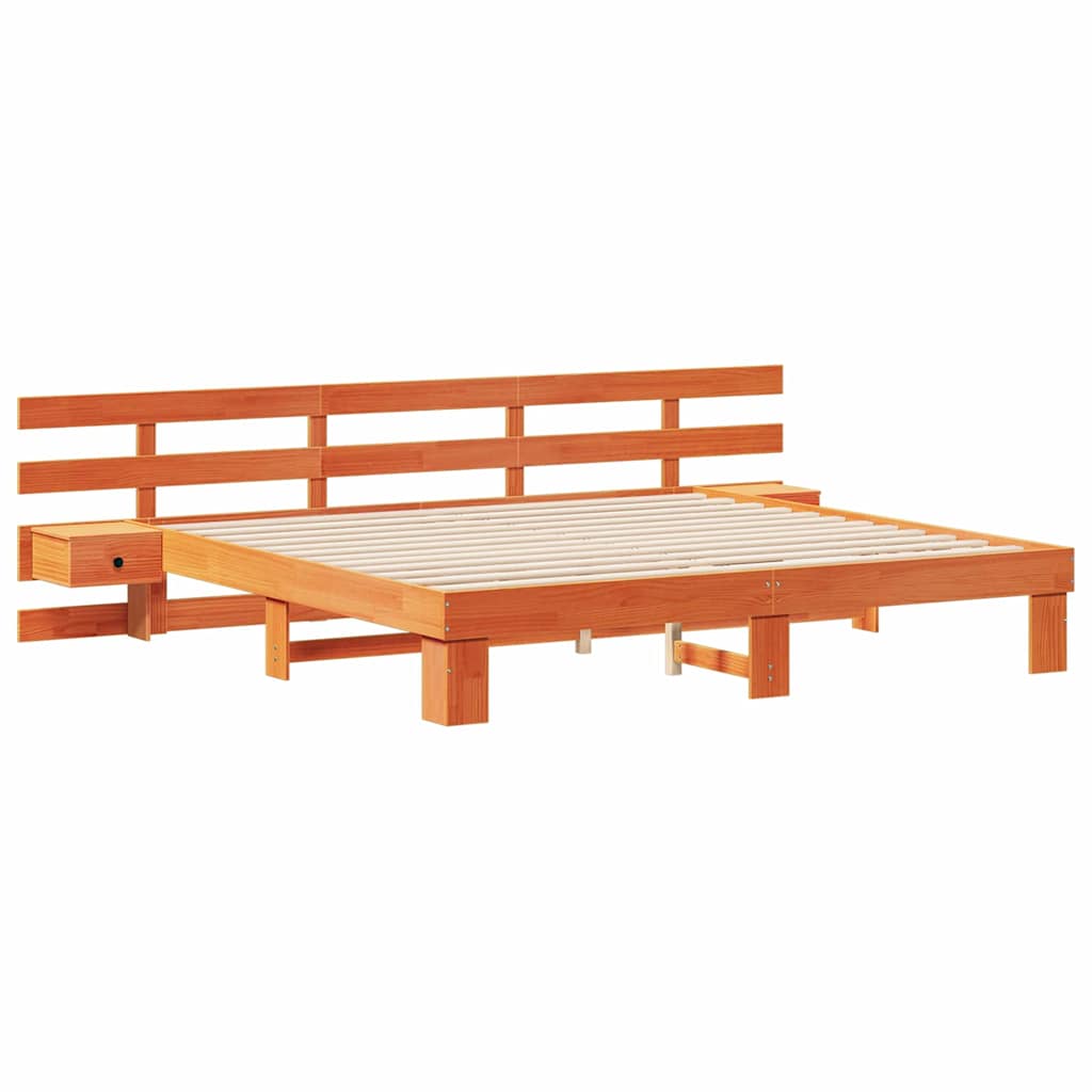 Bed Frame with Drawer Brown 200 x 200 cm Solid pine wood