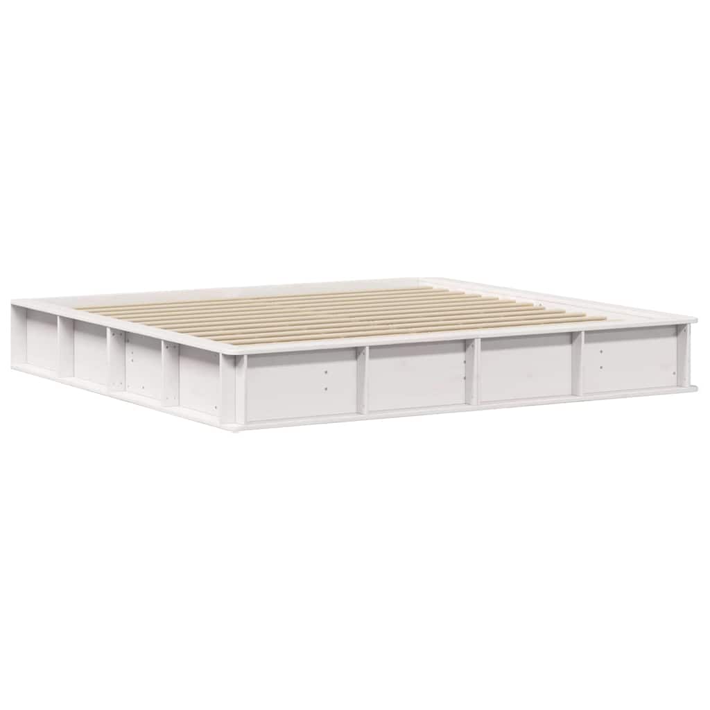 Bed Frame with Storage White 200 x 200 cm Solid Pine Wood