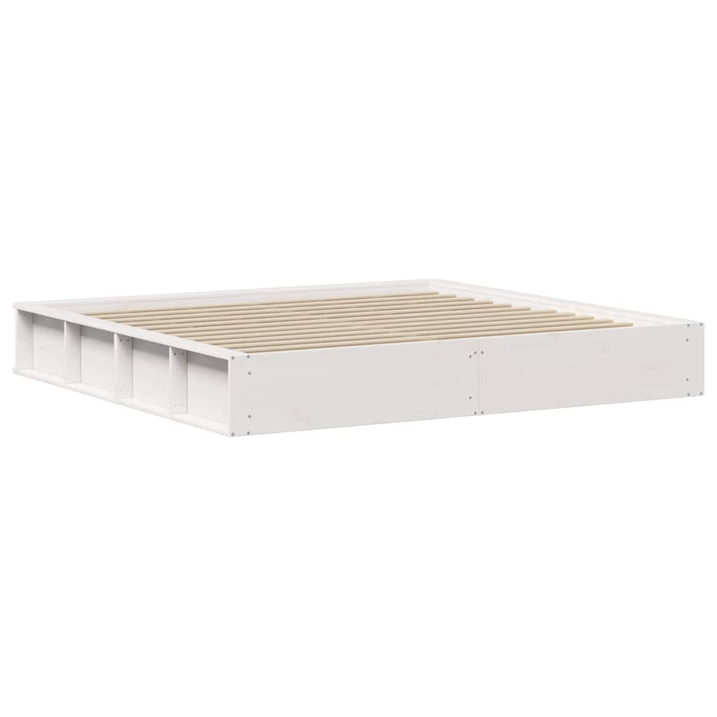 Bed Frame with Storage White 200 x 200 cm Solid Pine Wood