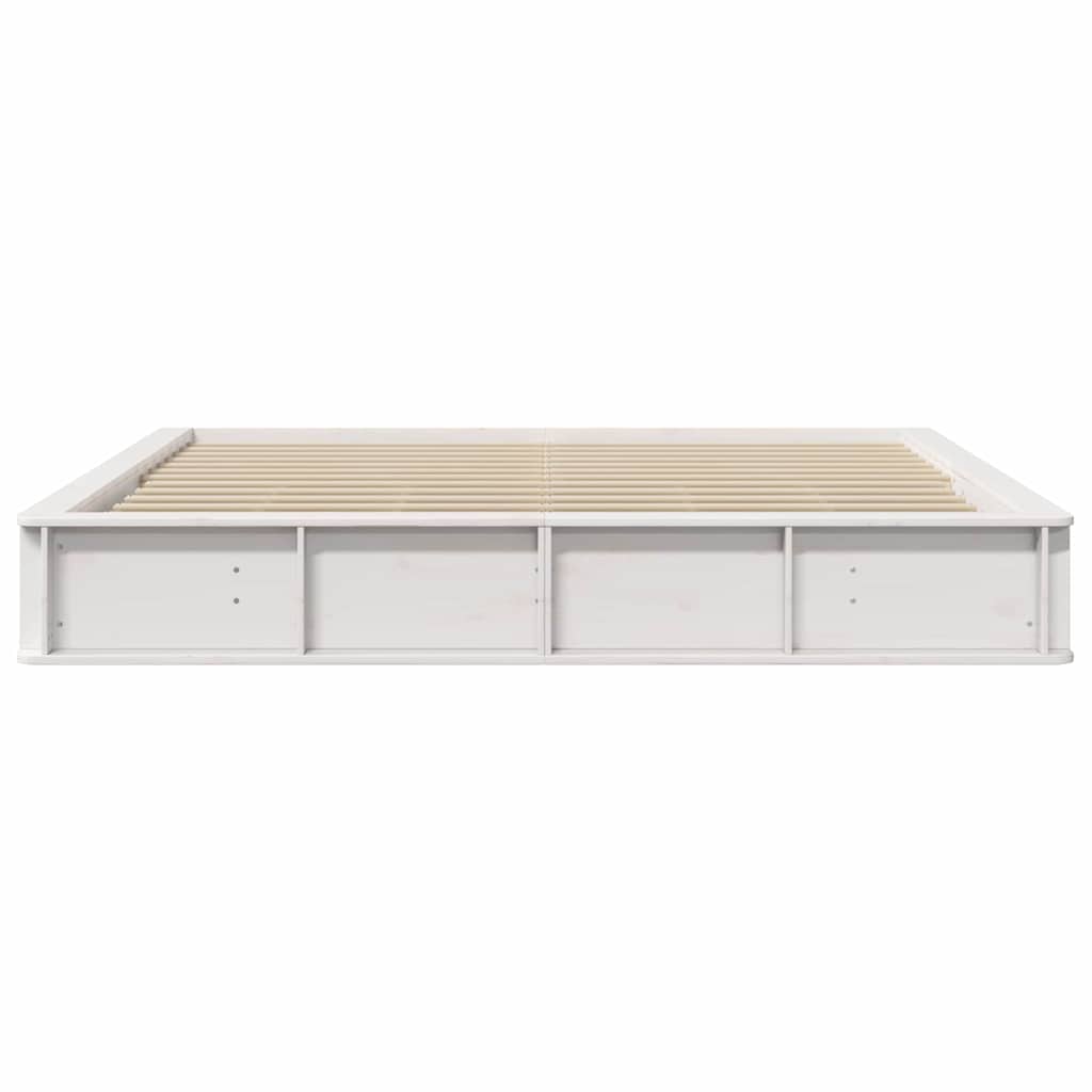 Bed Frame with Storage White 200 x 200 cm Solid Pine Wood