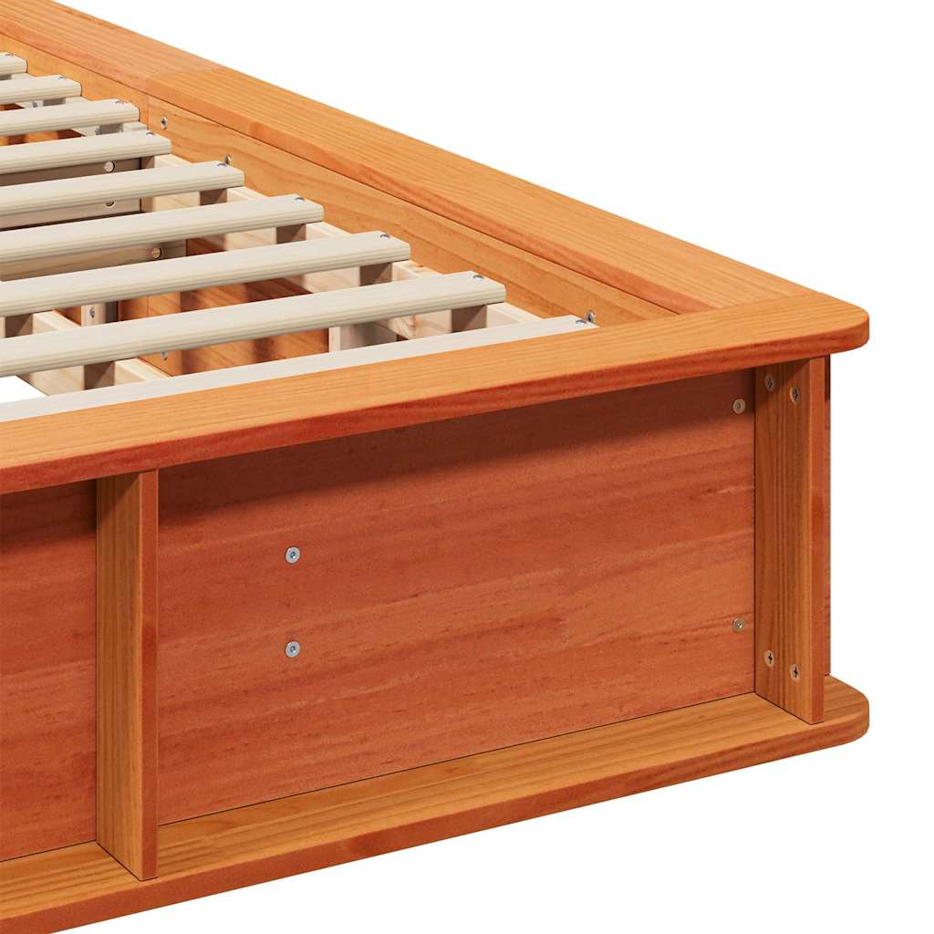 Bed Frame with Storage Wax brown 200 x 200 cm Solid Pine Wood