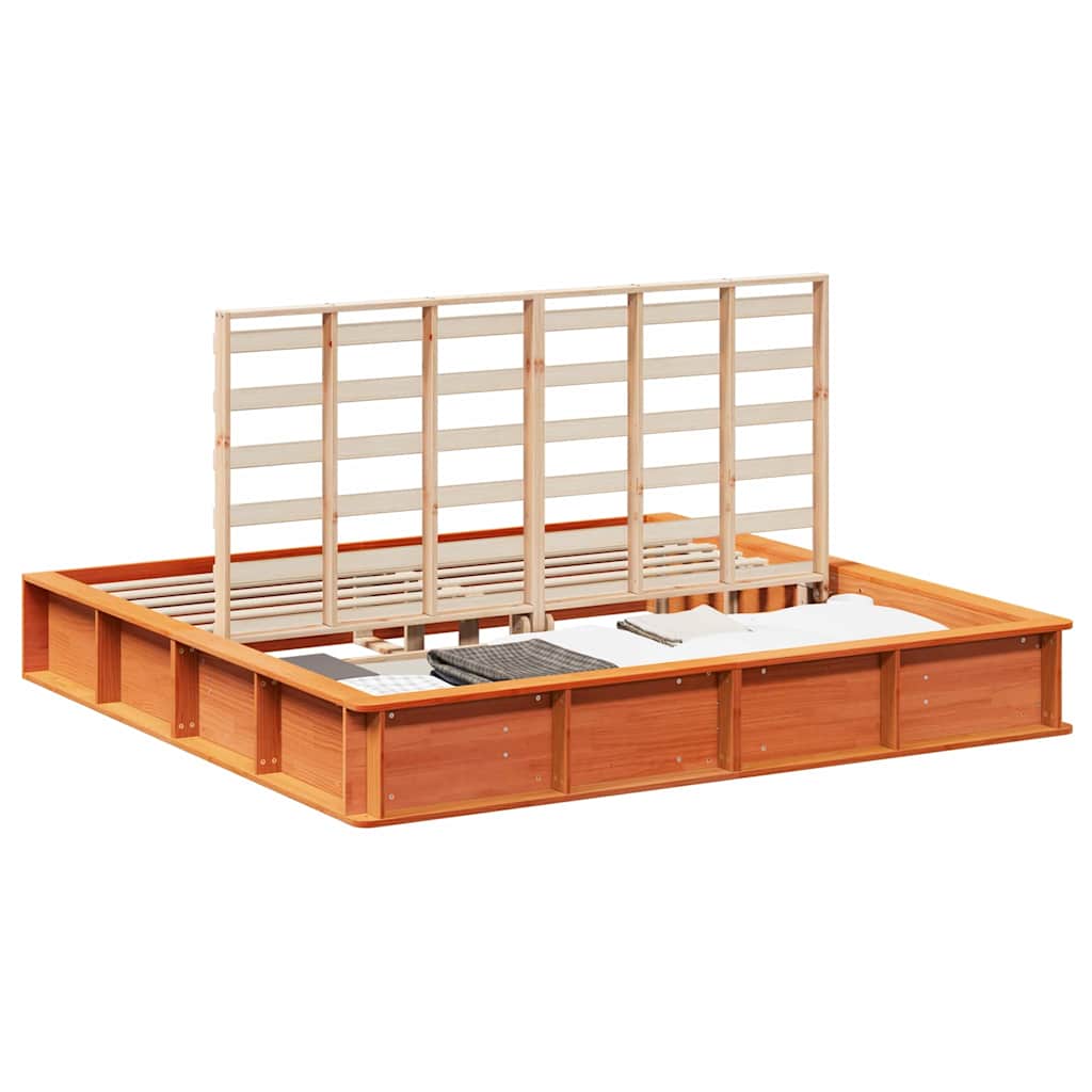 Bed Frame with Storage Wax brown 200 x 200 cm Solid Pine Wood