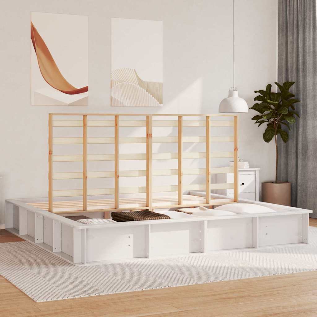 Bed Frame with Storage White 180 x 200 cm Solid Pine Wood